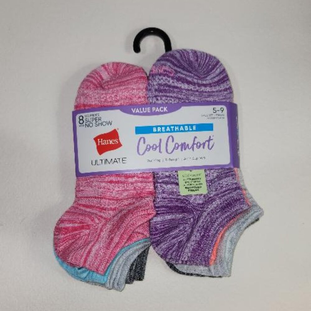Women's Hanes 8 Pairs Ultimate Moisture Wicking No Show Socks NWT